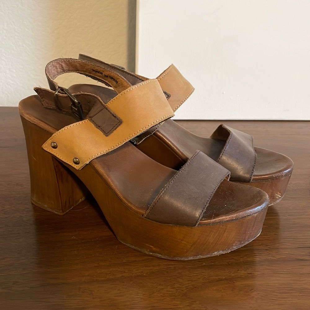 Musse & Cloud Leiza Brown leather block heel
